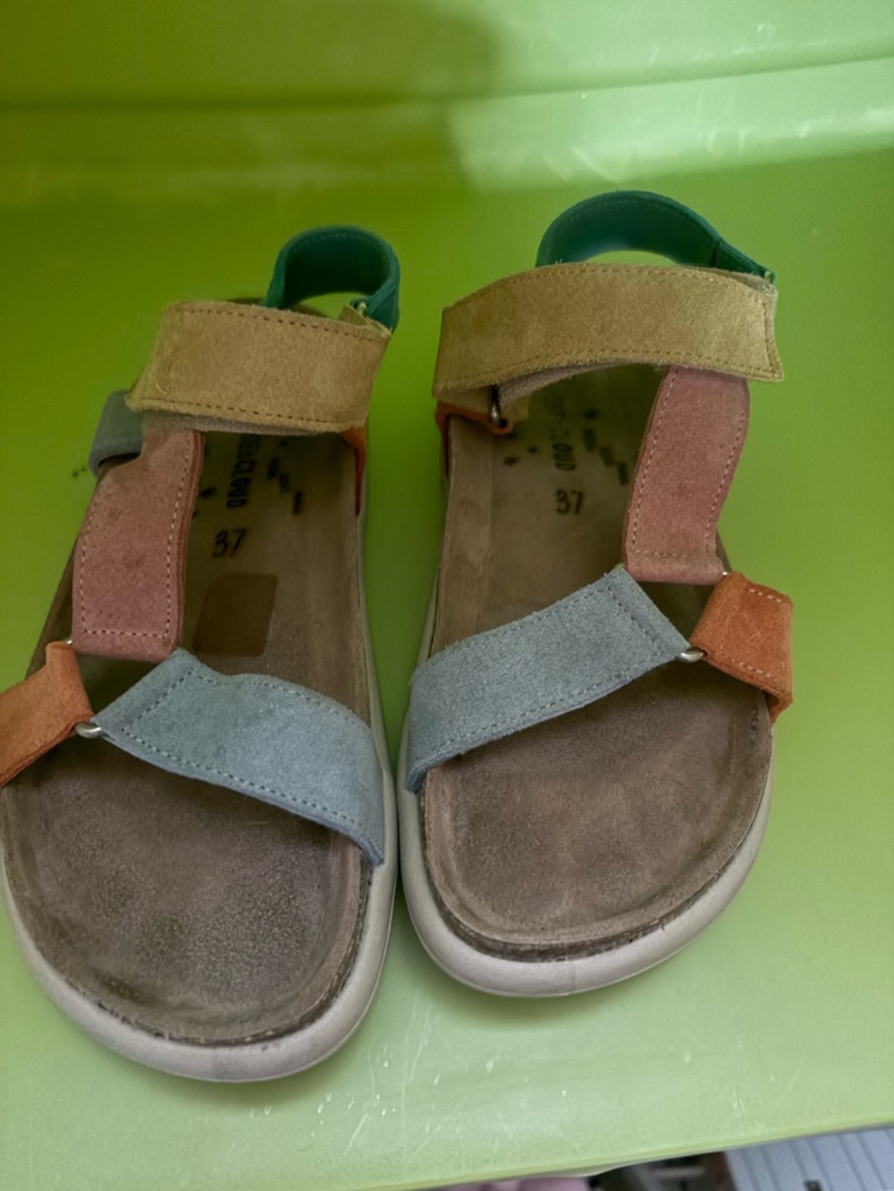 Musse & Cloud Multicolor Suede Strap Sandals - Green, Yellow, Pink, Blue, Orange